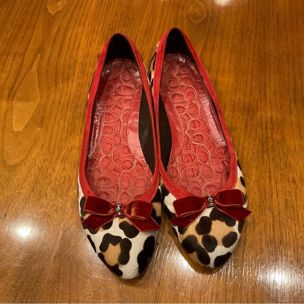 Coach Leopard Print Flats with Red Velvet Bow